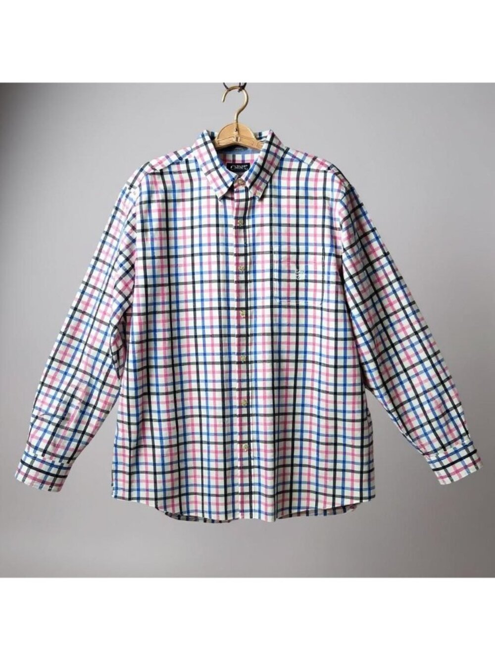 Chaps Pink & Blue Plaid Long Sleeve Easy Care Button-Down Shirt With Pocket Men’